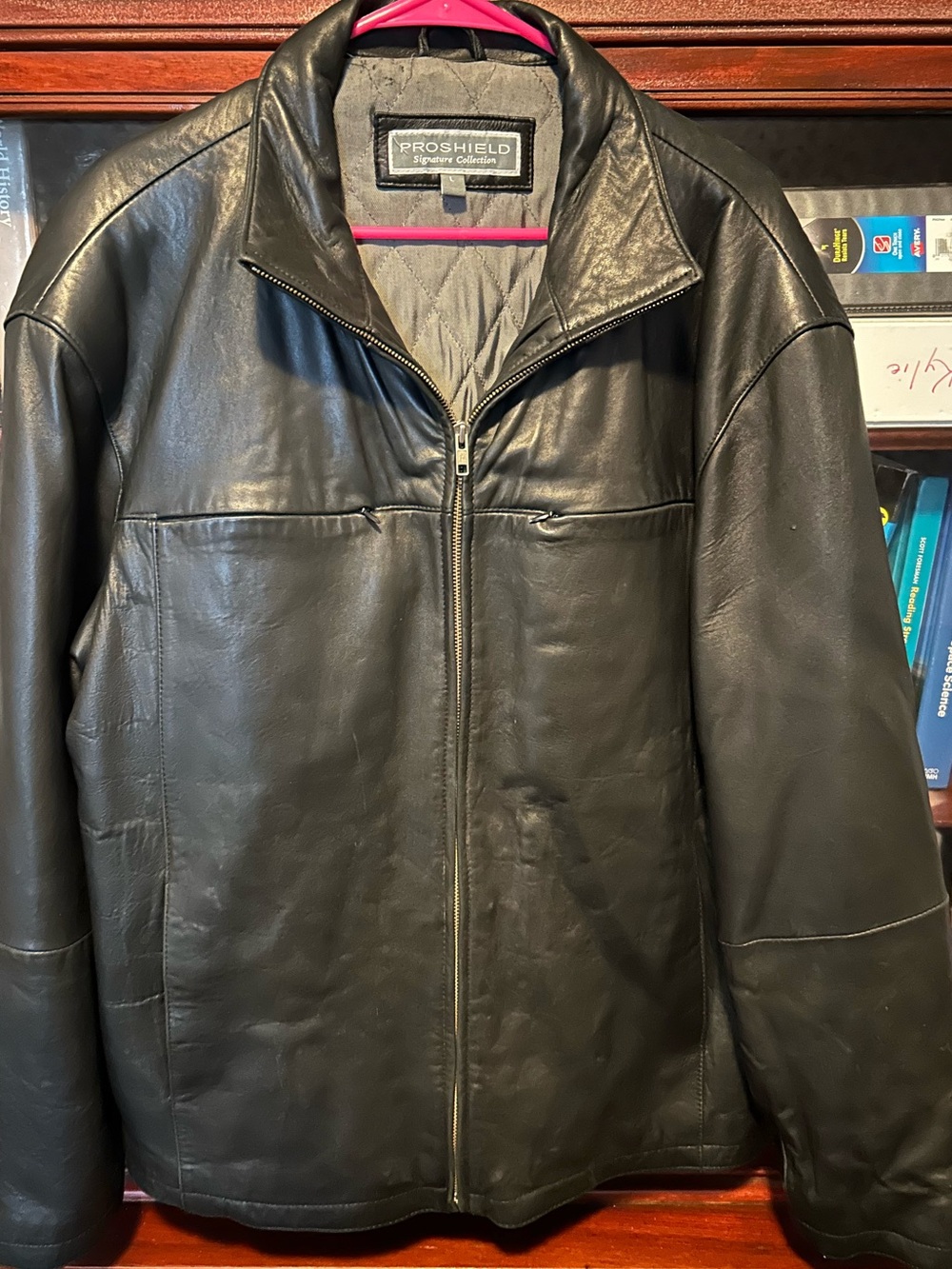 Black Leather Zip-Front Men's Jacket